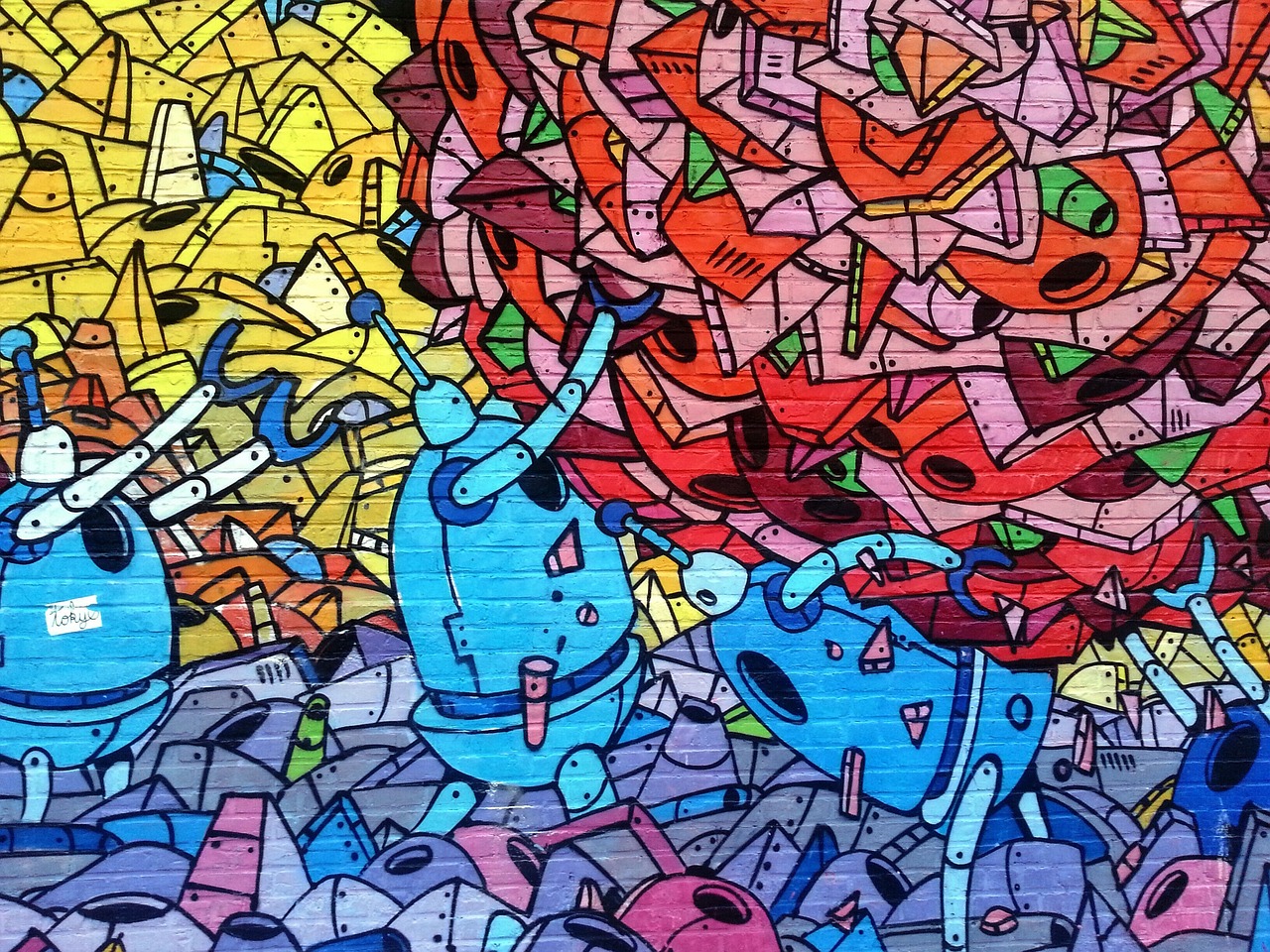 Futuristische mural met abstracte geometrische vormen. Futuristische mural met abstracte geometrische vormen.